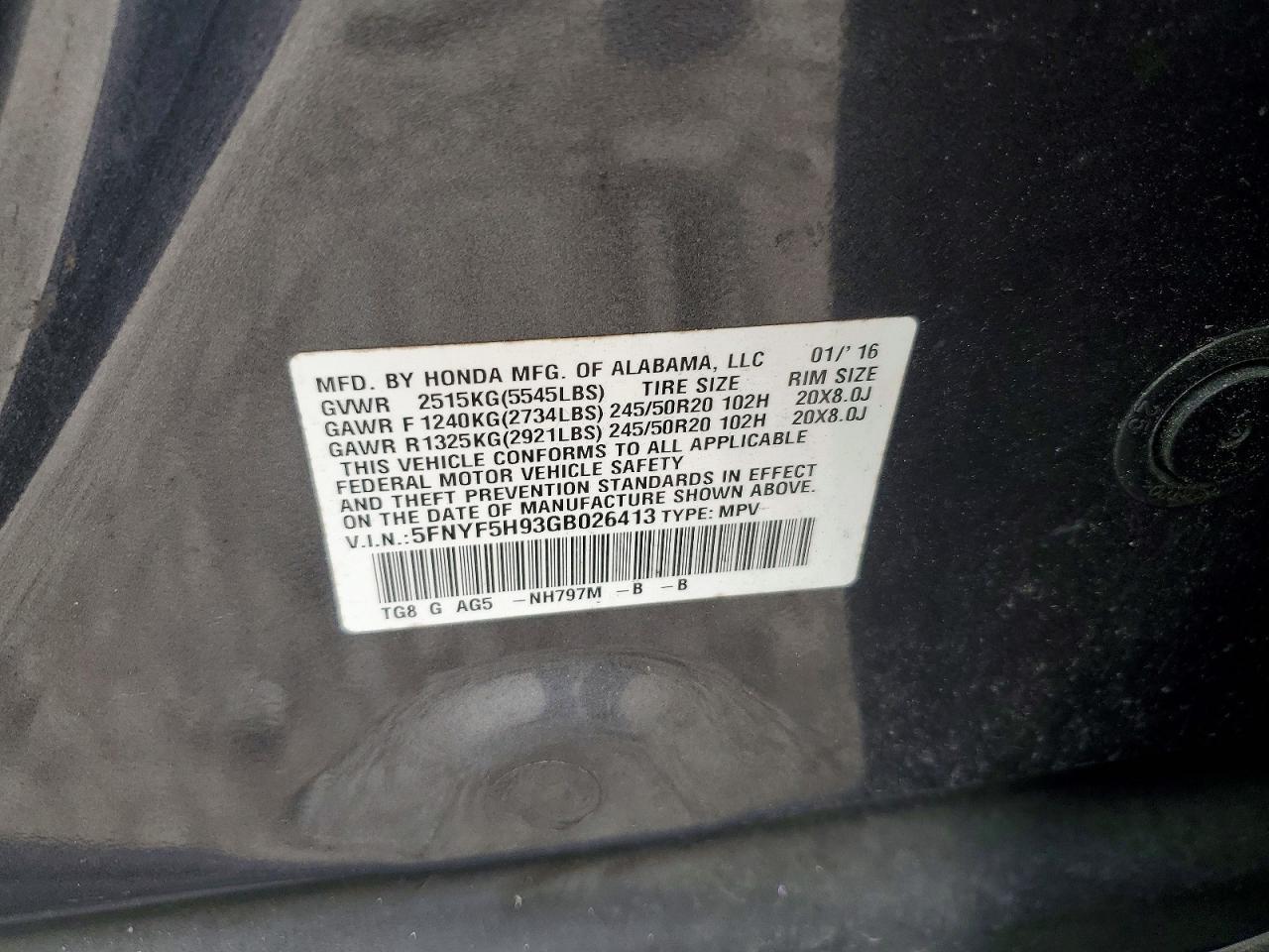 2016 HONDA PILOT