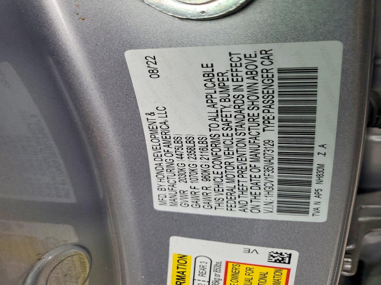 2022 HONDA ACCORD