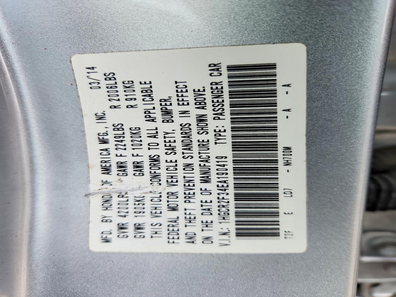 2014 HONDA ACCORD