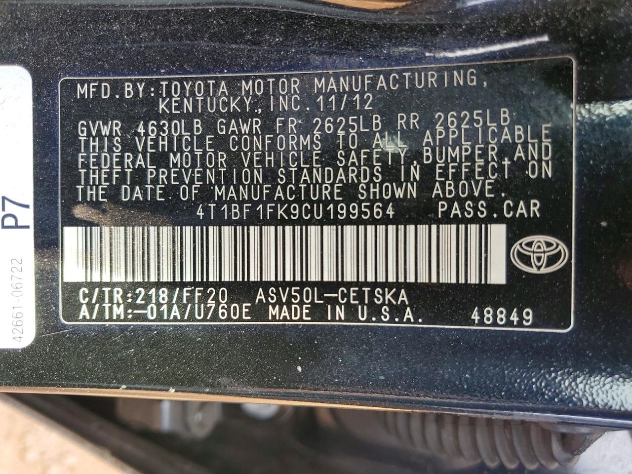 2012 TOYOTA CAMRY