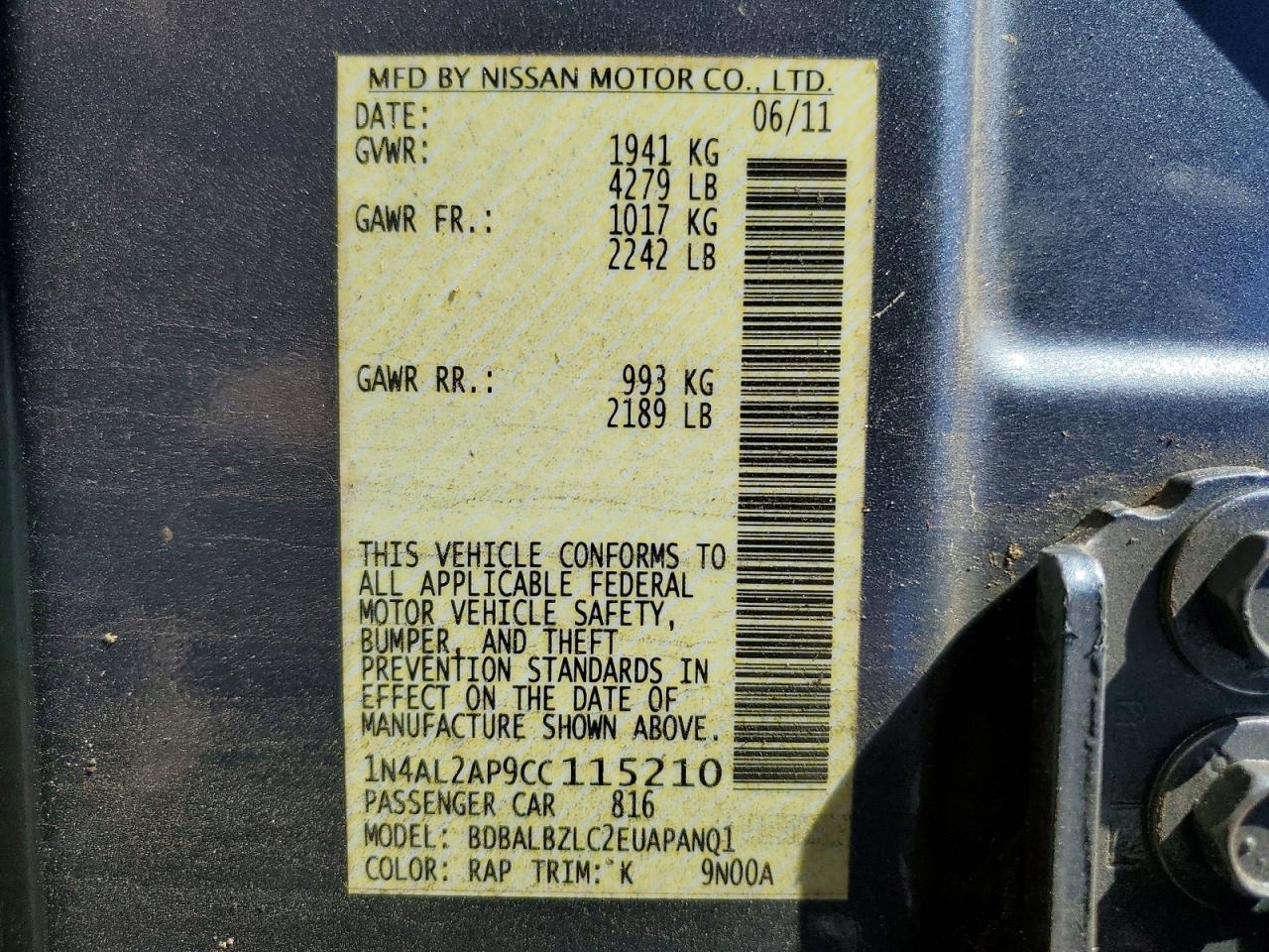 2012 NISSAN ALTIMA