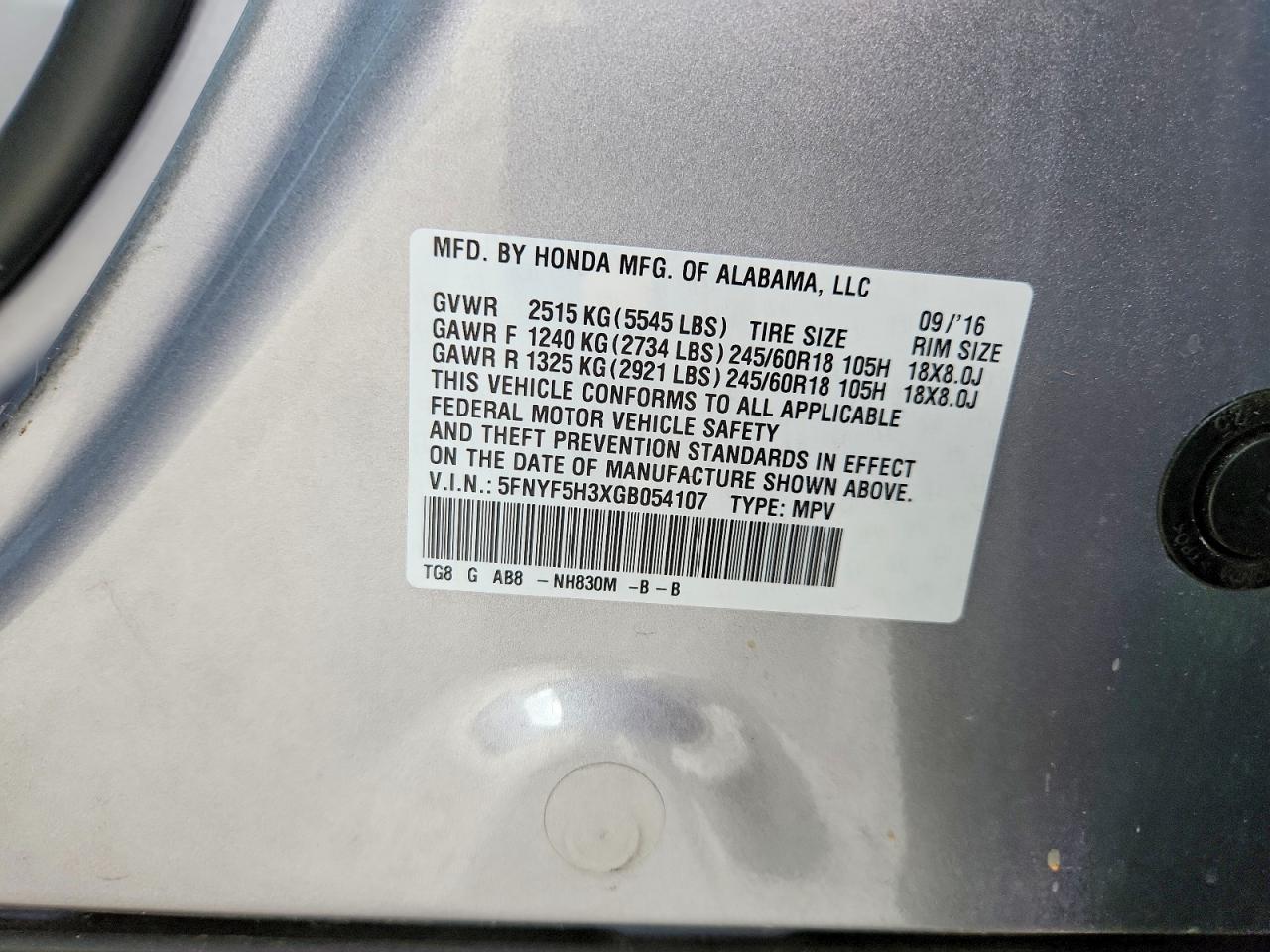 2016 HONDA PILOT