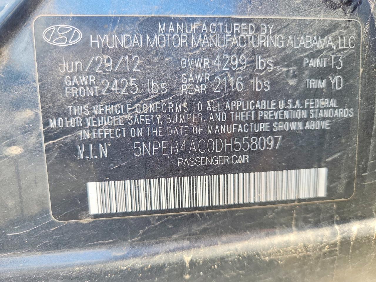 2013 HYUNDAI SONATA