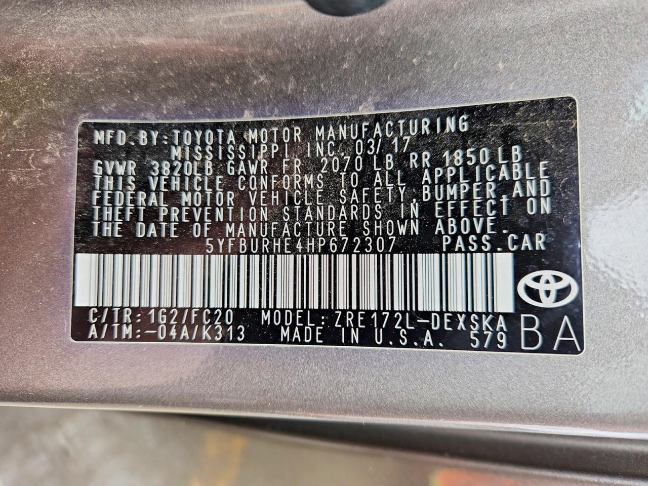 2017 TOYOTA COROLLA