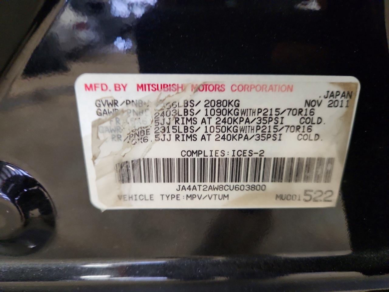 2012 MITSUBISHI outlander