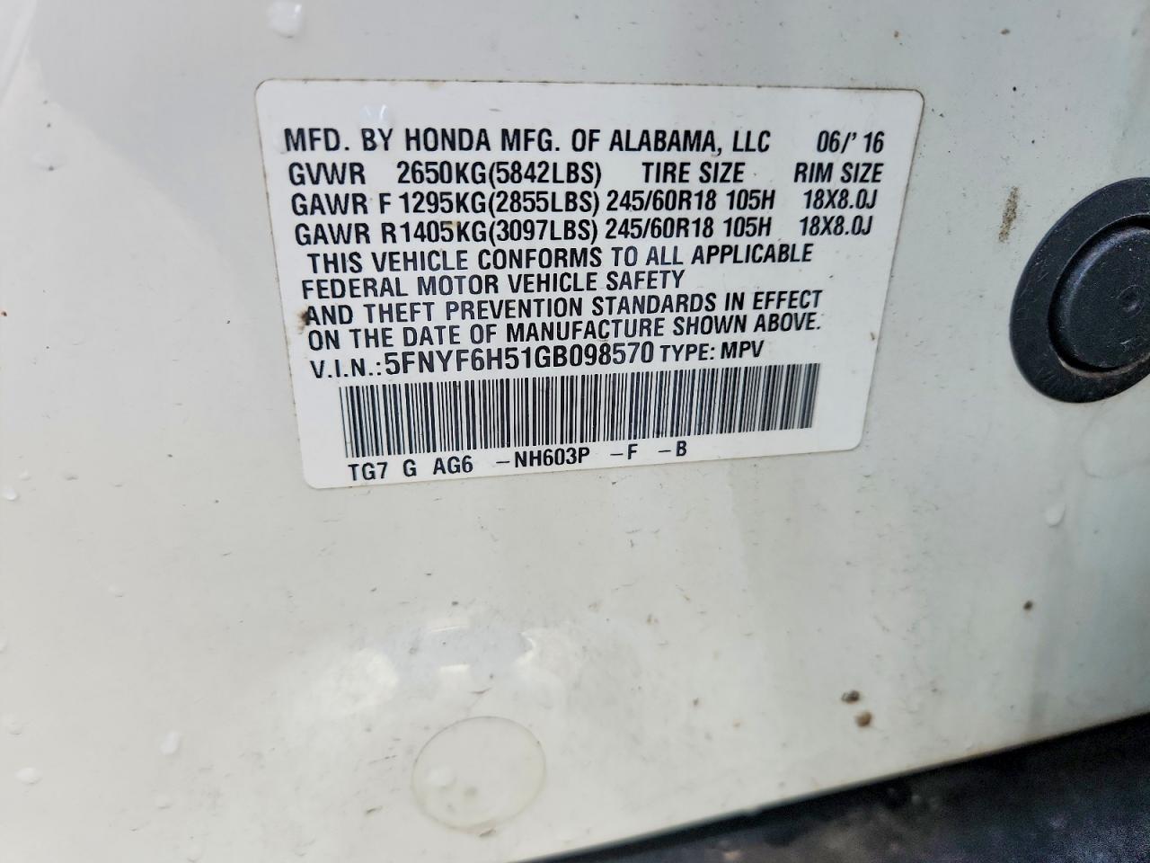 2016 HONDA PILOT