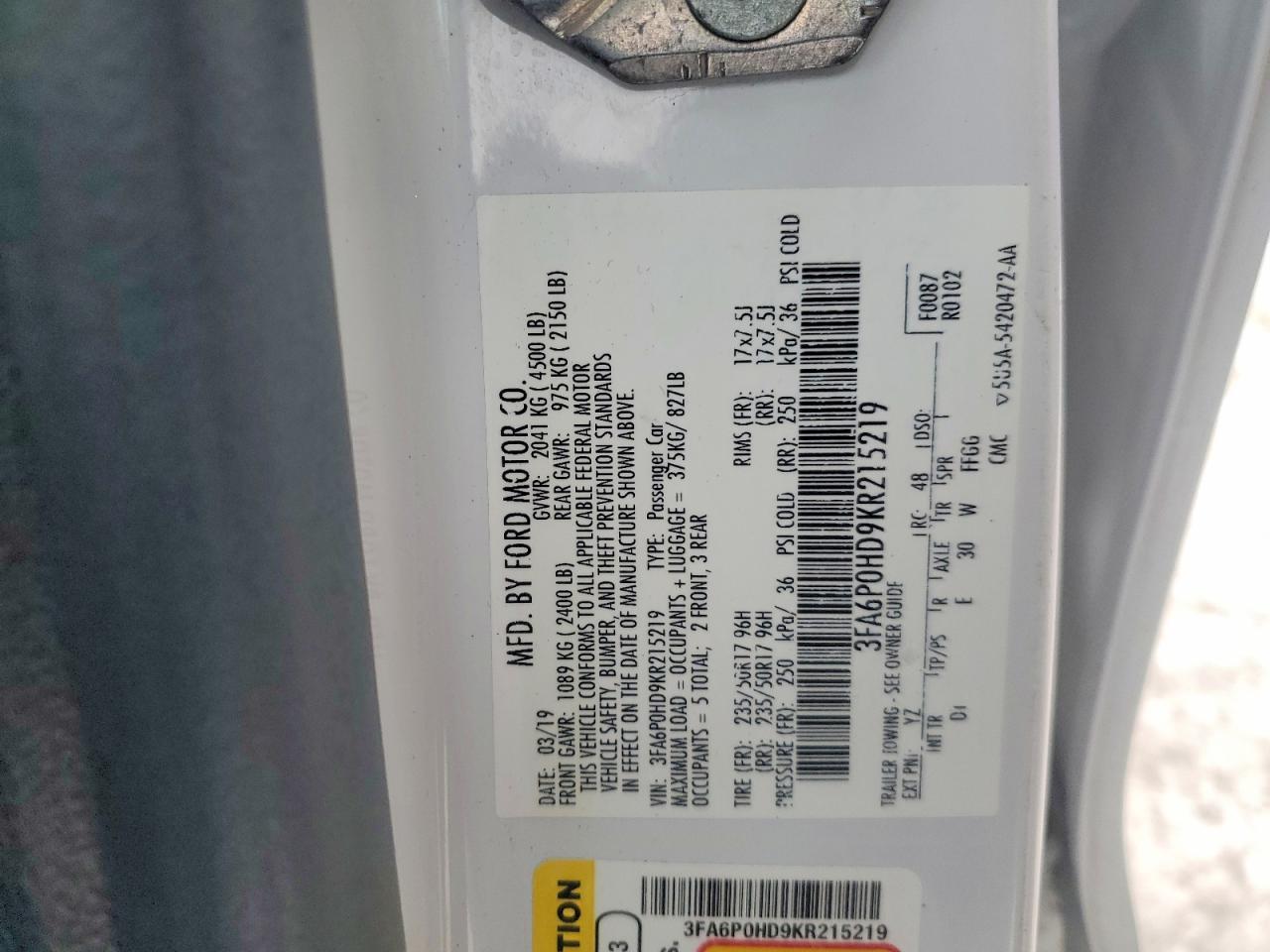 2019 FORD FUSION