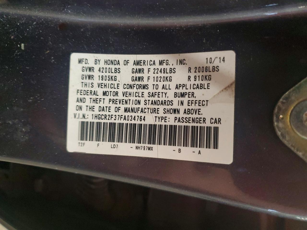 2015 HONDA ACCORD
