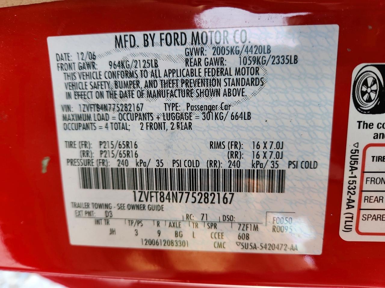 2007 FORD MUSTANG