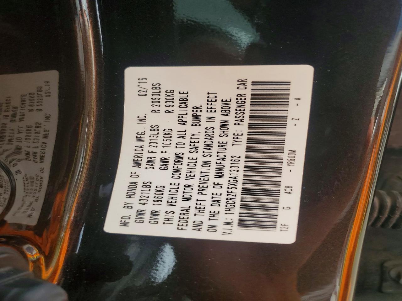 2016 HONDA ACCORD