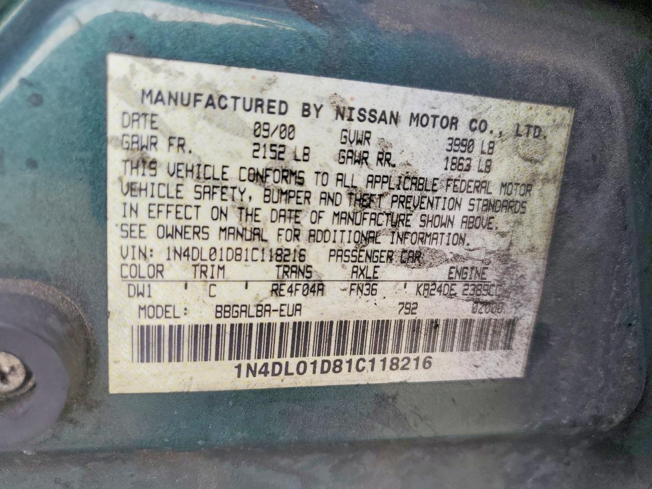 2001 NISSAN ALTIMA