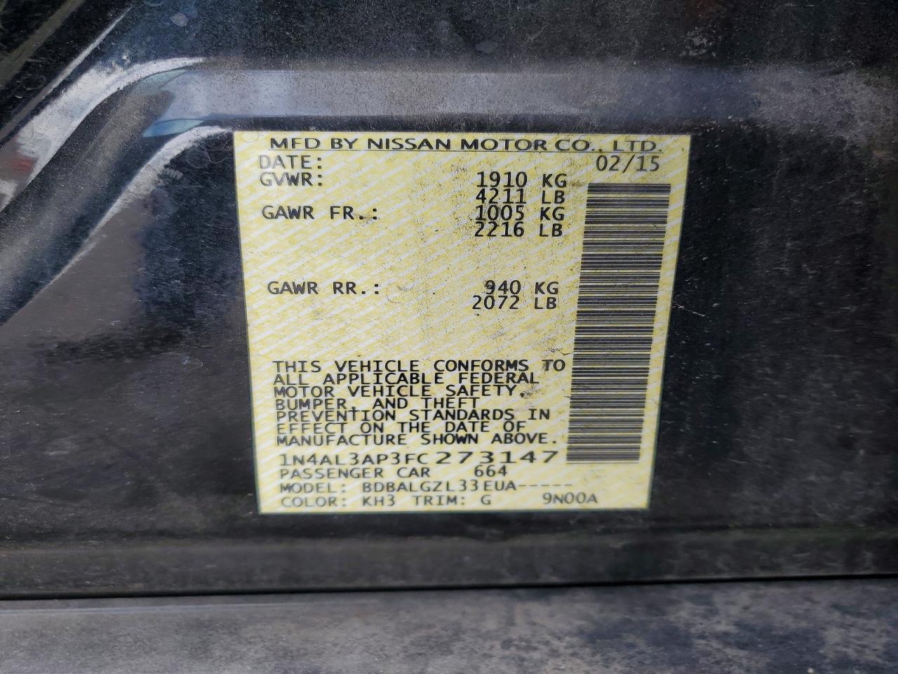 2015 NISSAN ALTIMA