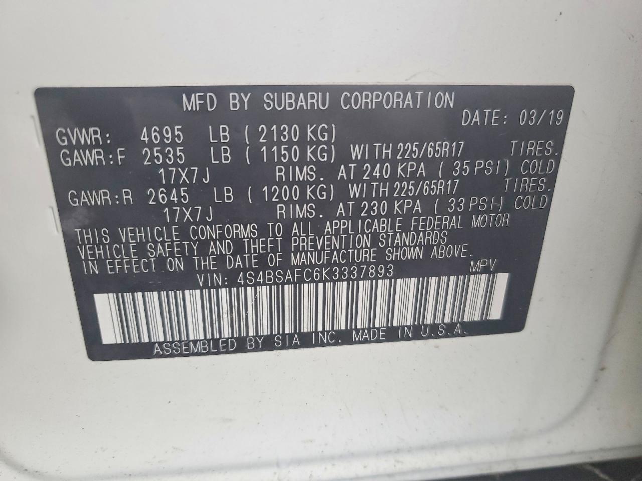 2019 SUBARU Outback
