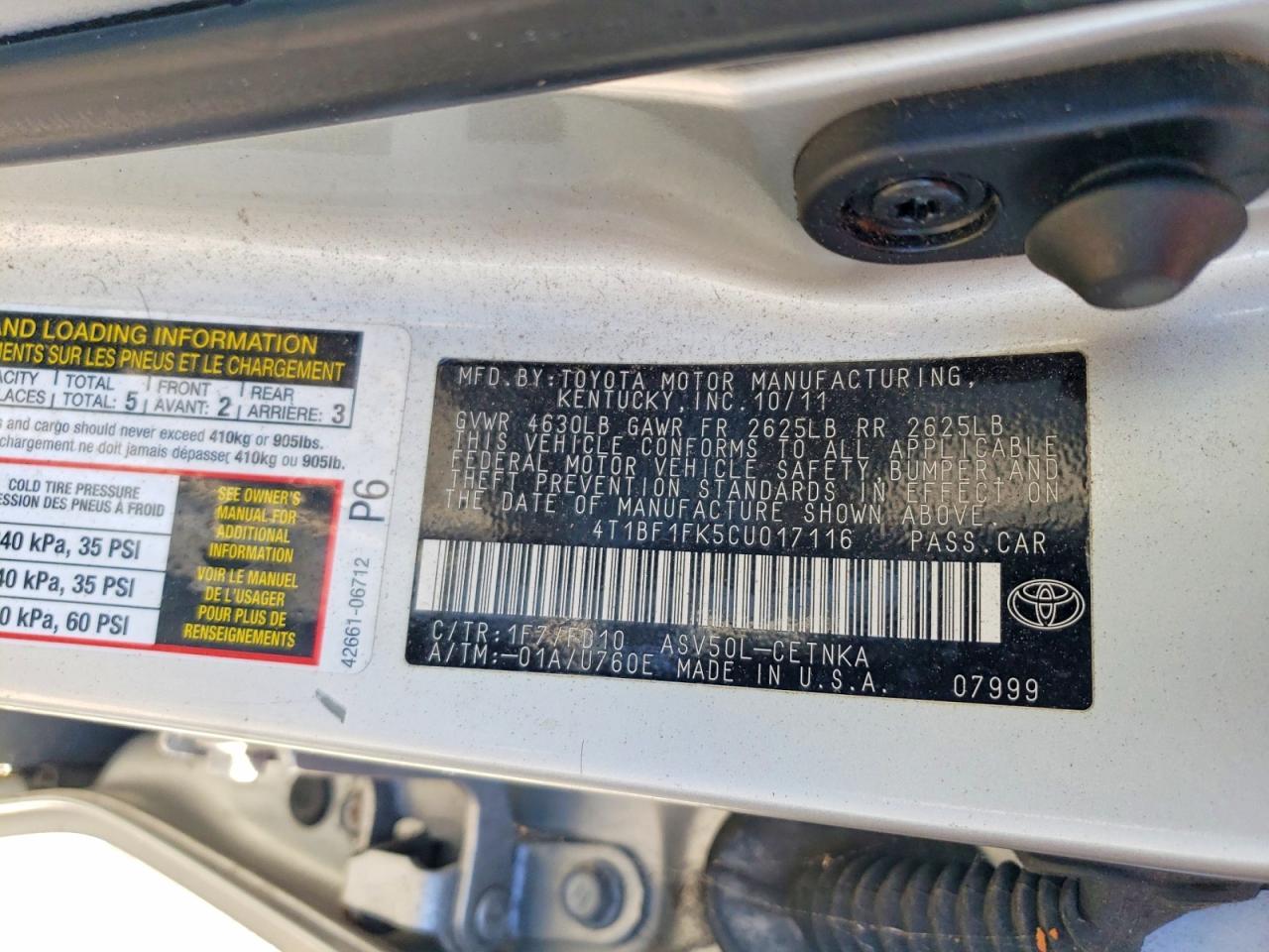 2012 TOYOTA CAMRY