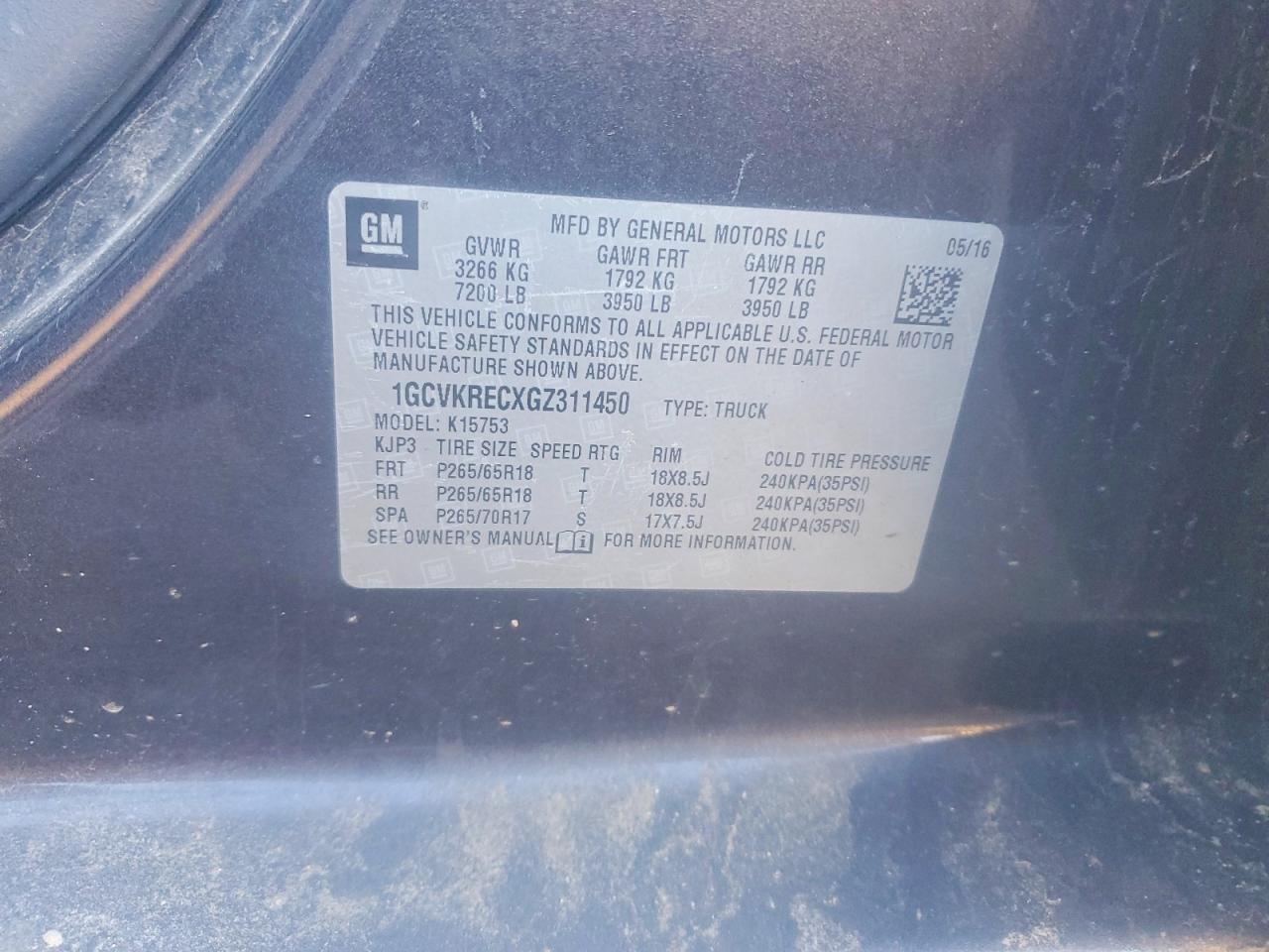2016 CHEVROLET SILVERADO 1500