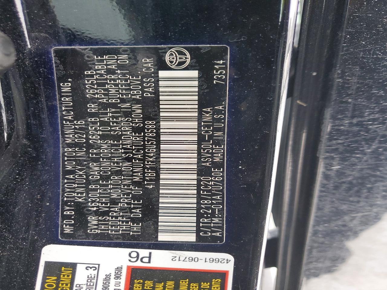 2016 TOYOTA CAMRY