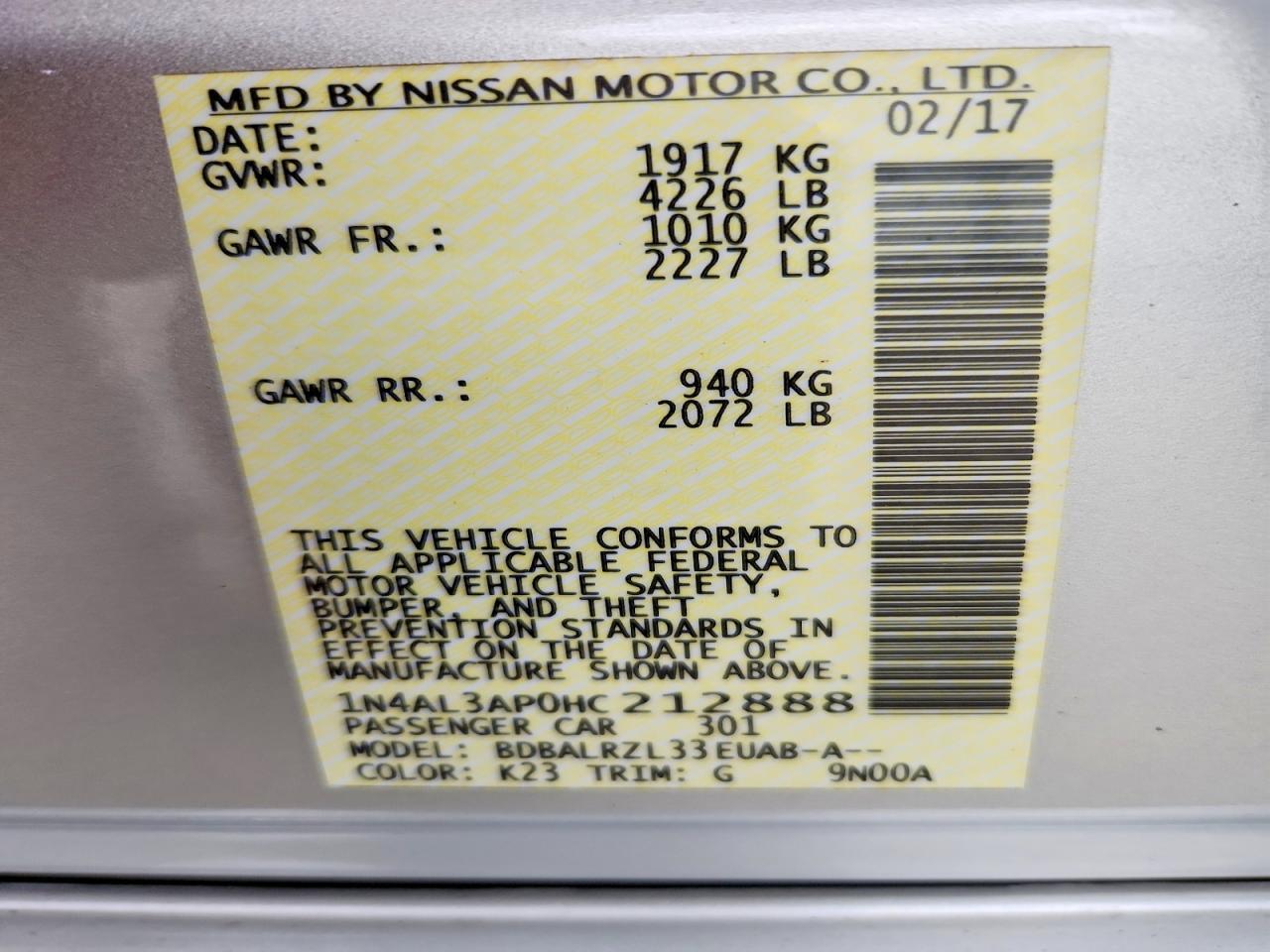 2017 NISSAN ALTIMA