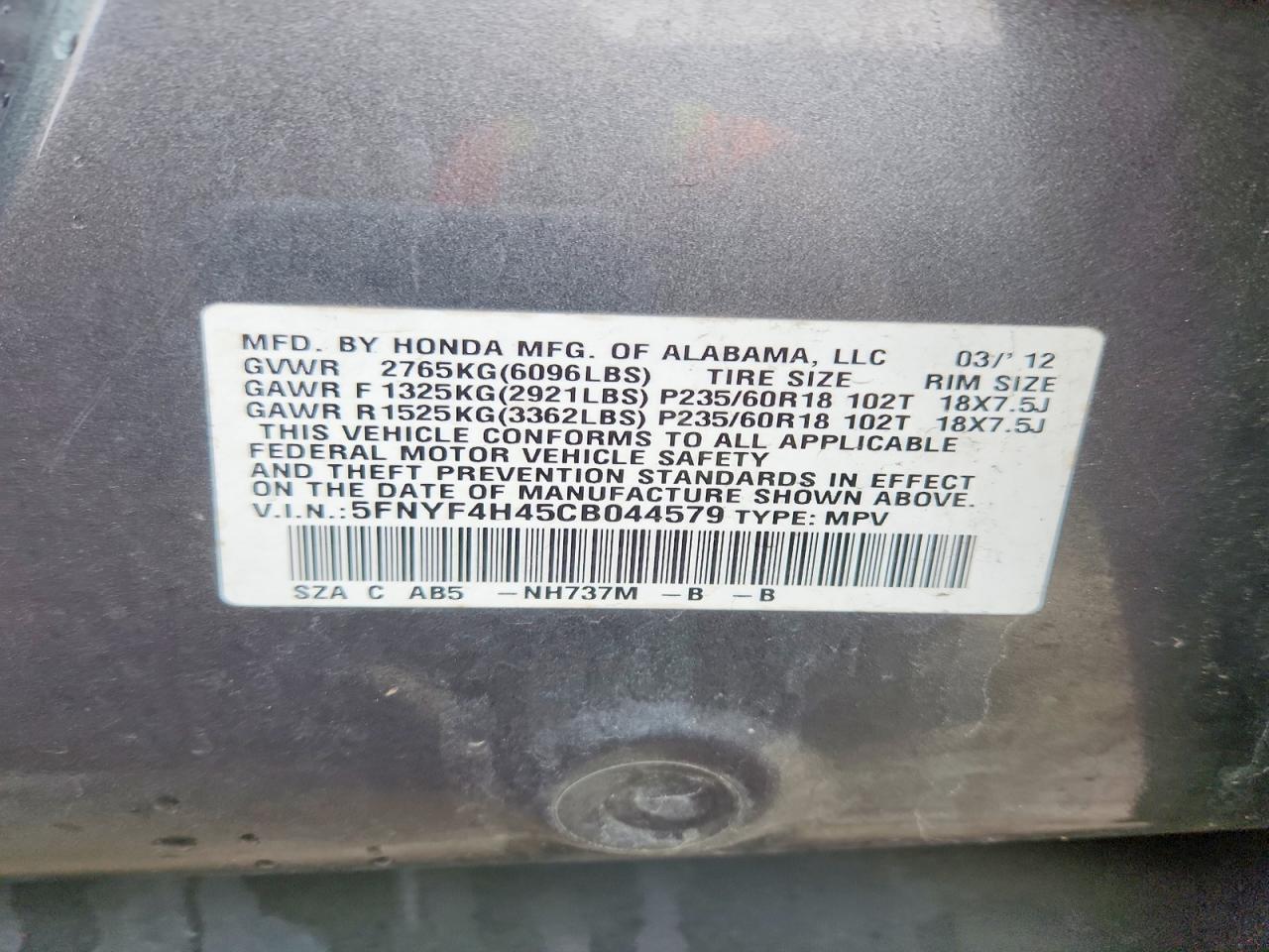 2012 HONDA PILOT