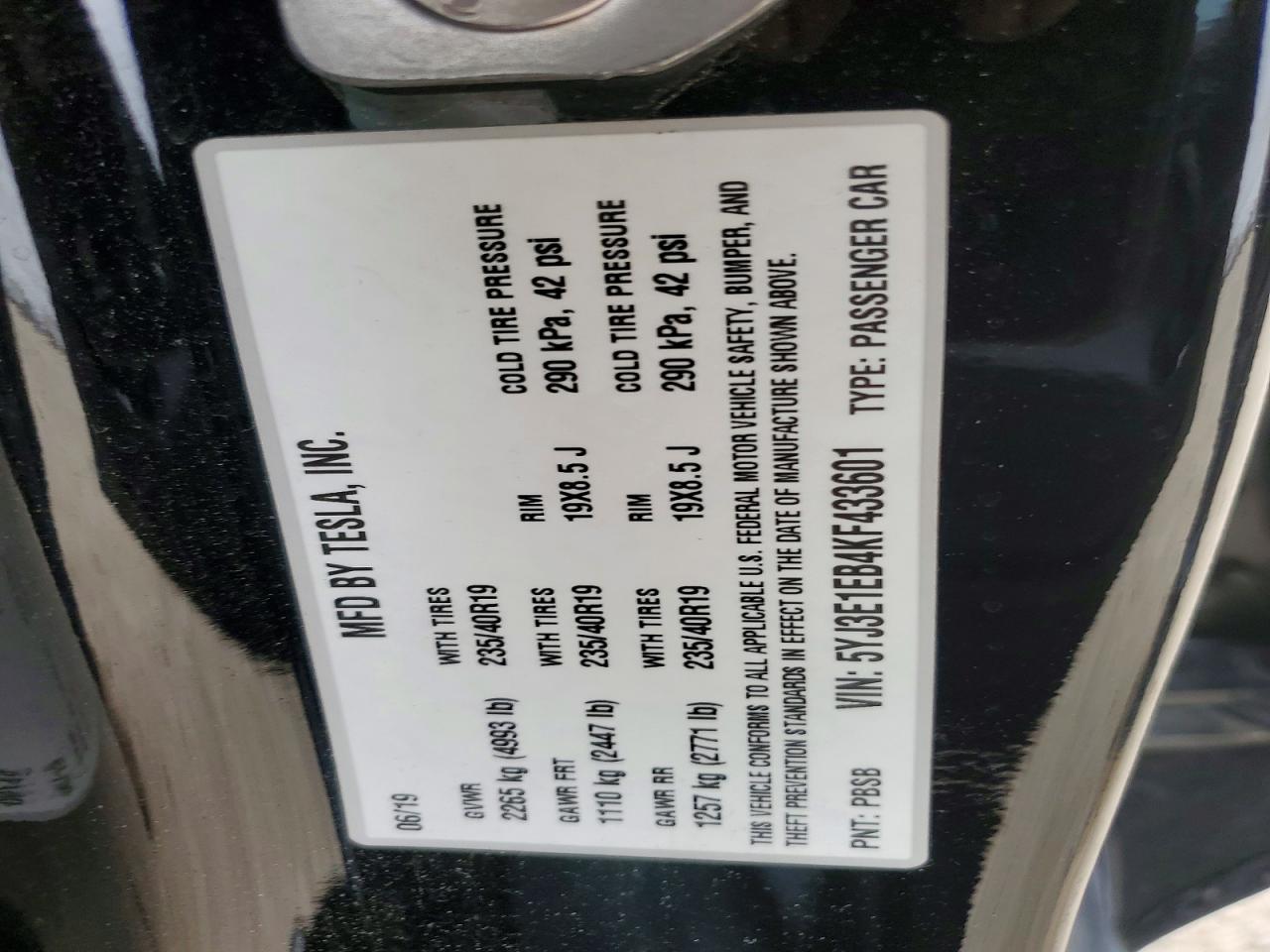 2019 TESLA MODEL 3