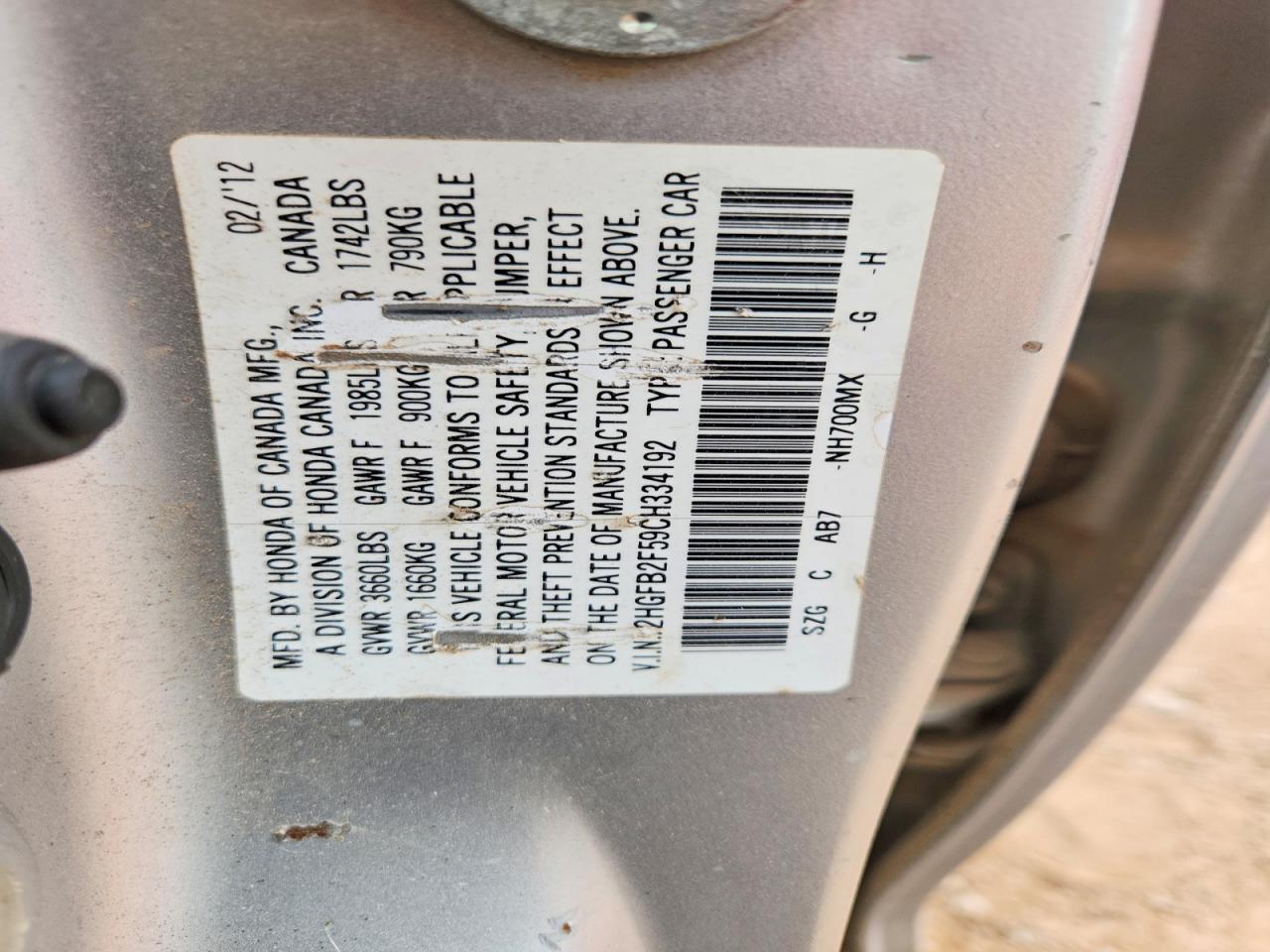 2012 HONDA CIVIC