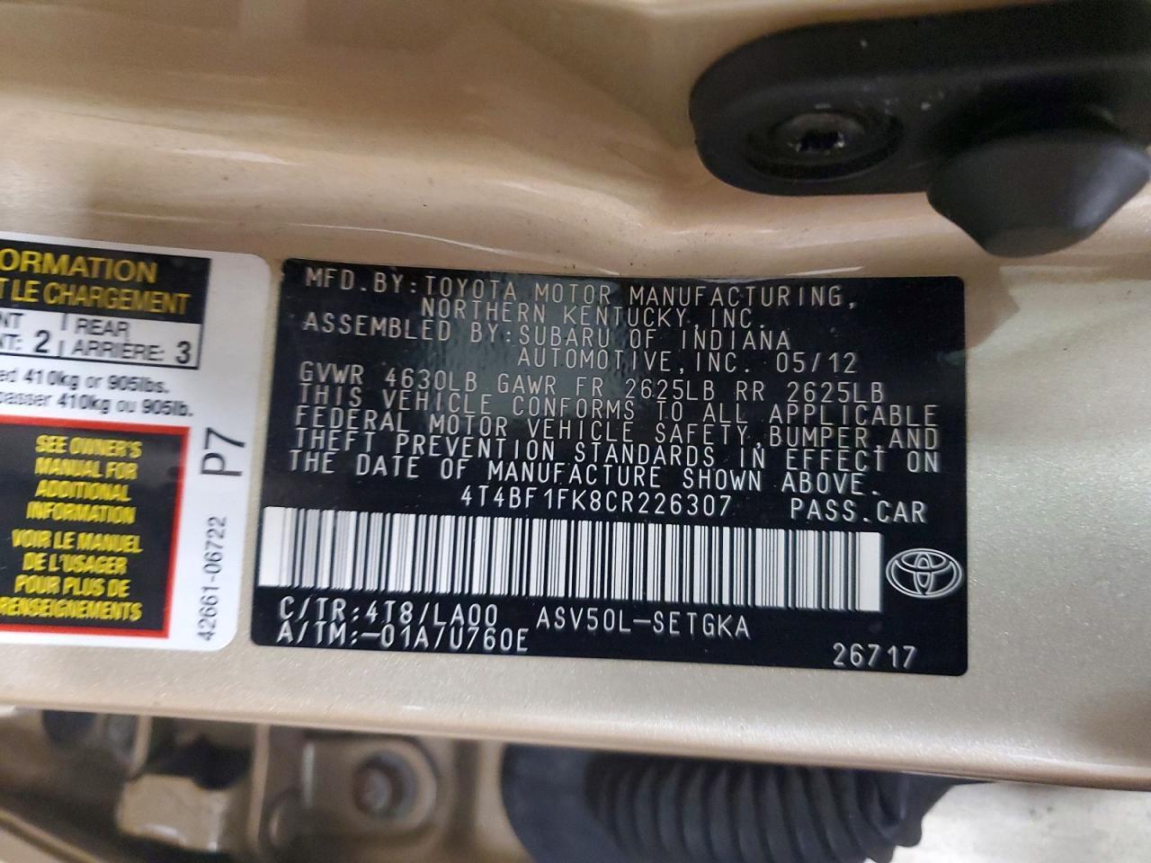 2012 TOYOTA CAMRY