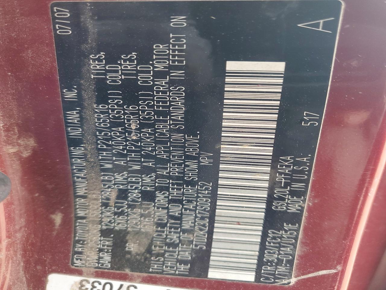 2007 TOYOTA SIENNA