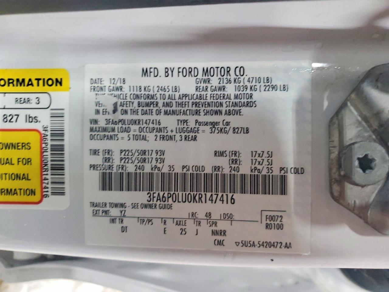 2019 FORD FUSION