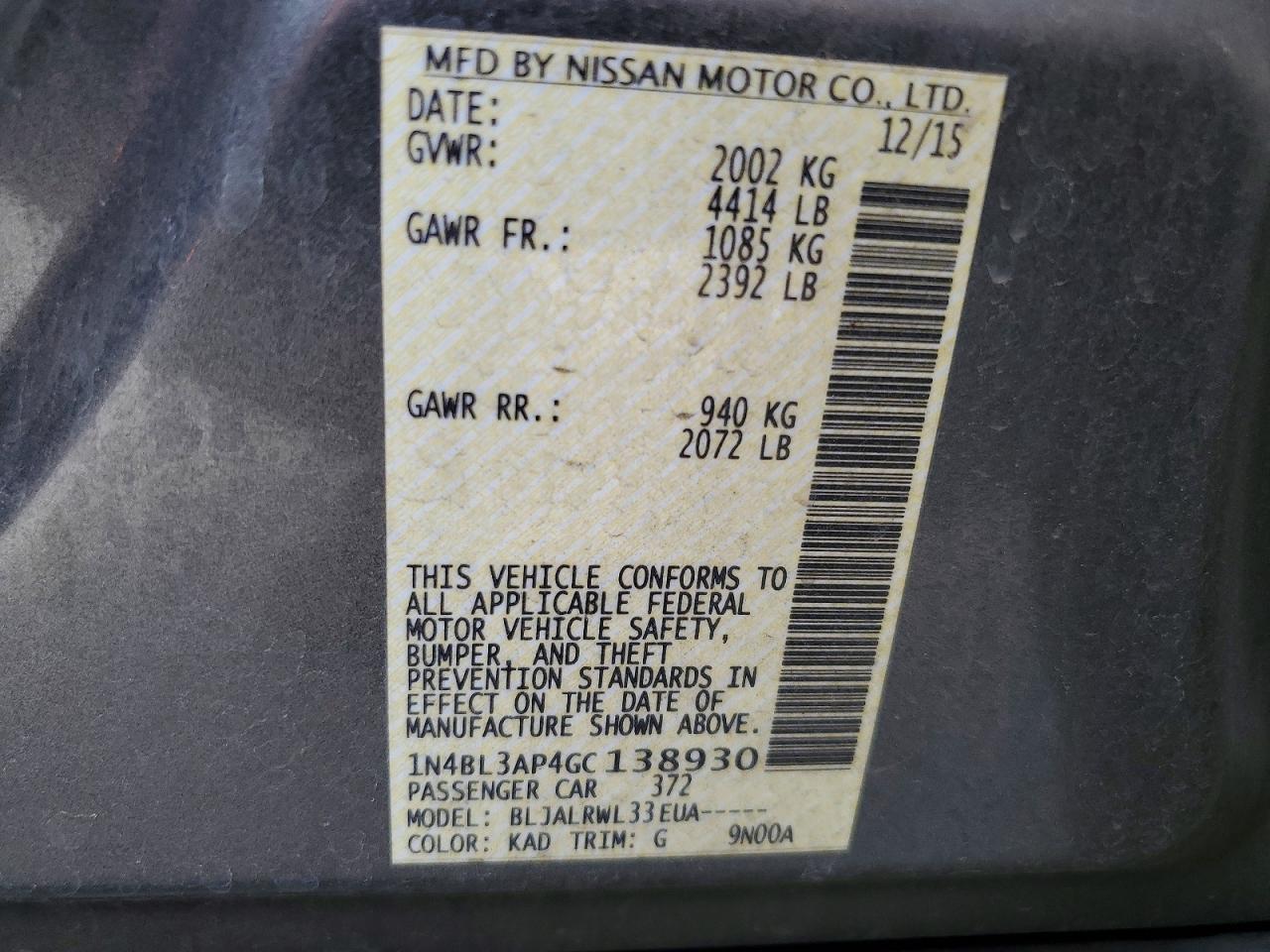 2016 NISSAN ALTIMA