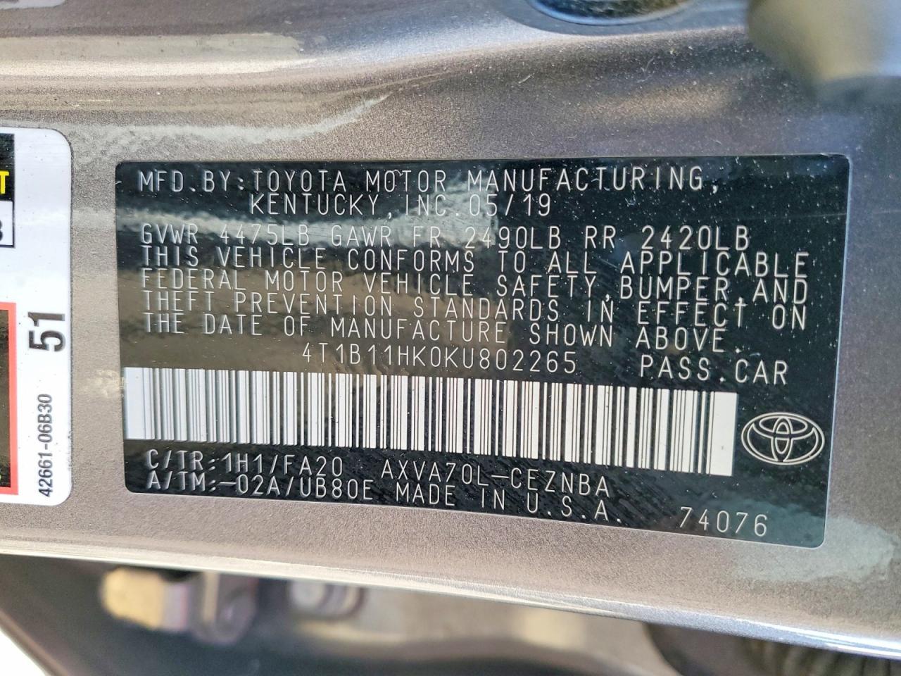 2019 TOYOTA CAMRY