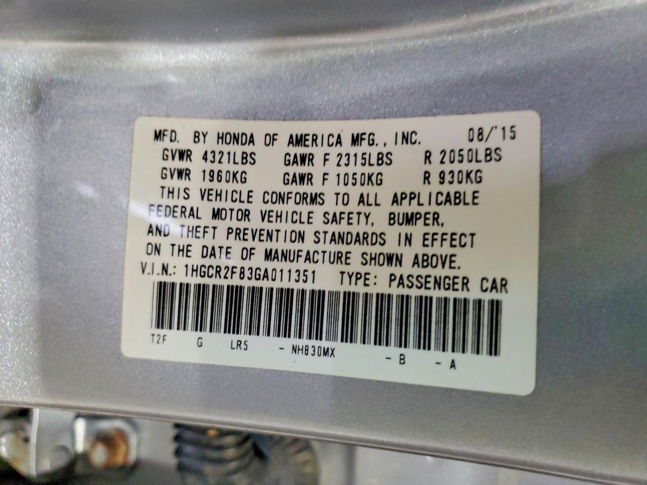 2016 HONDA ACCORD