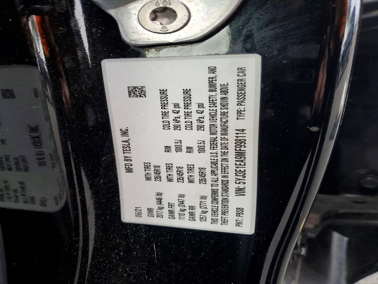 2021 TESLA MODEL 3