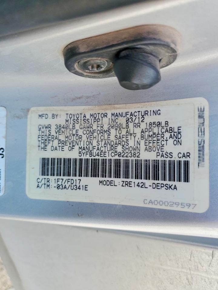 2012 TOYOTA COROLLA