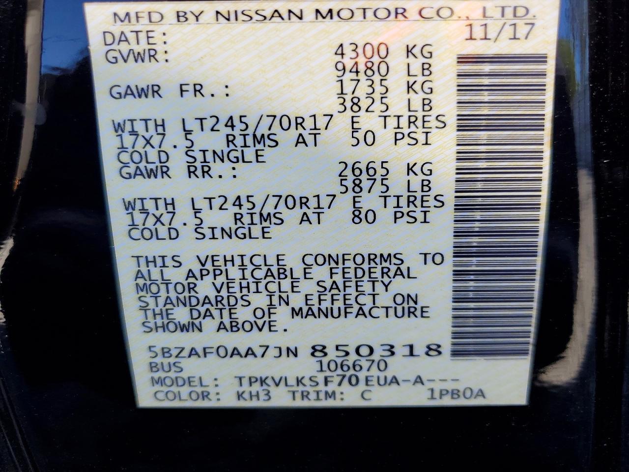 2018 NISSAN NV3500
