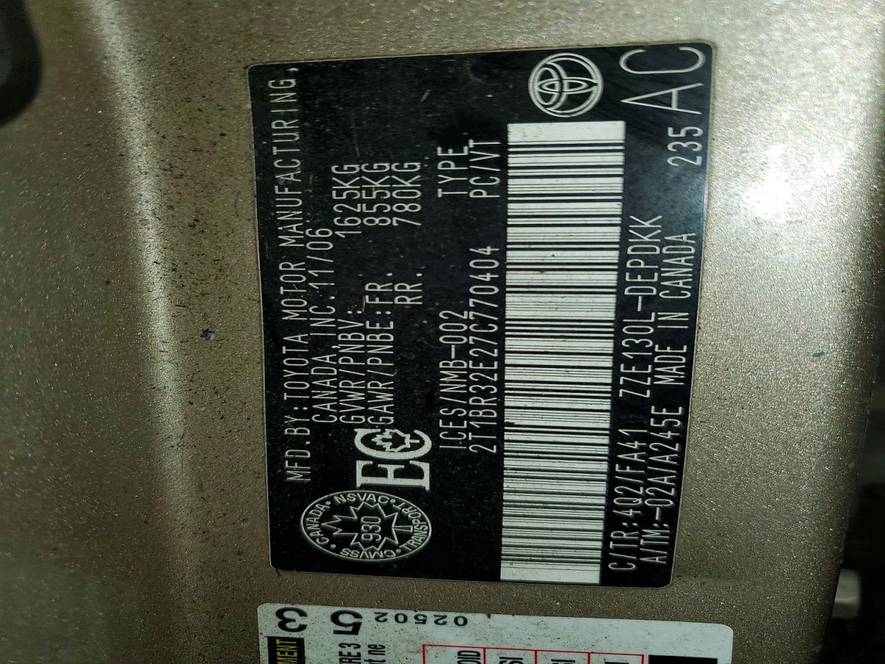 2007 TOYOTA COROLLA