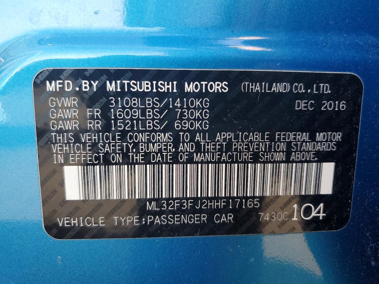 2017 MITSUBISHI MIRAGE