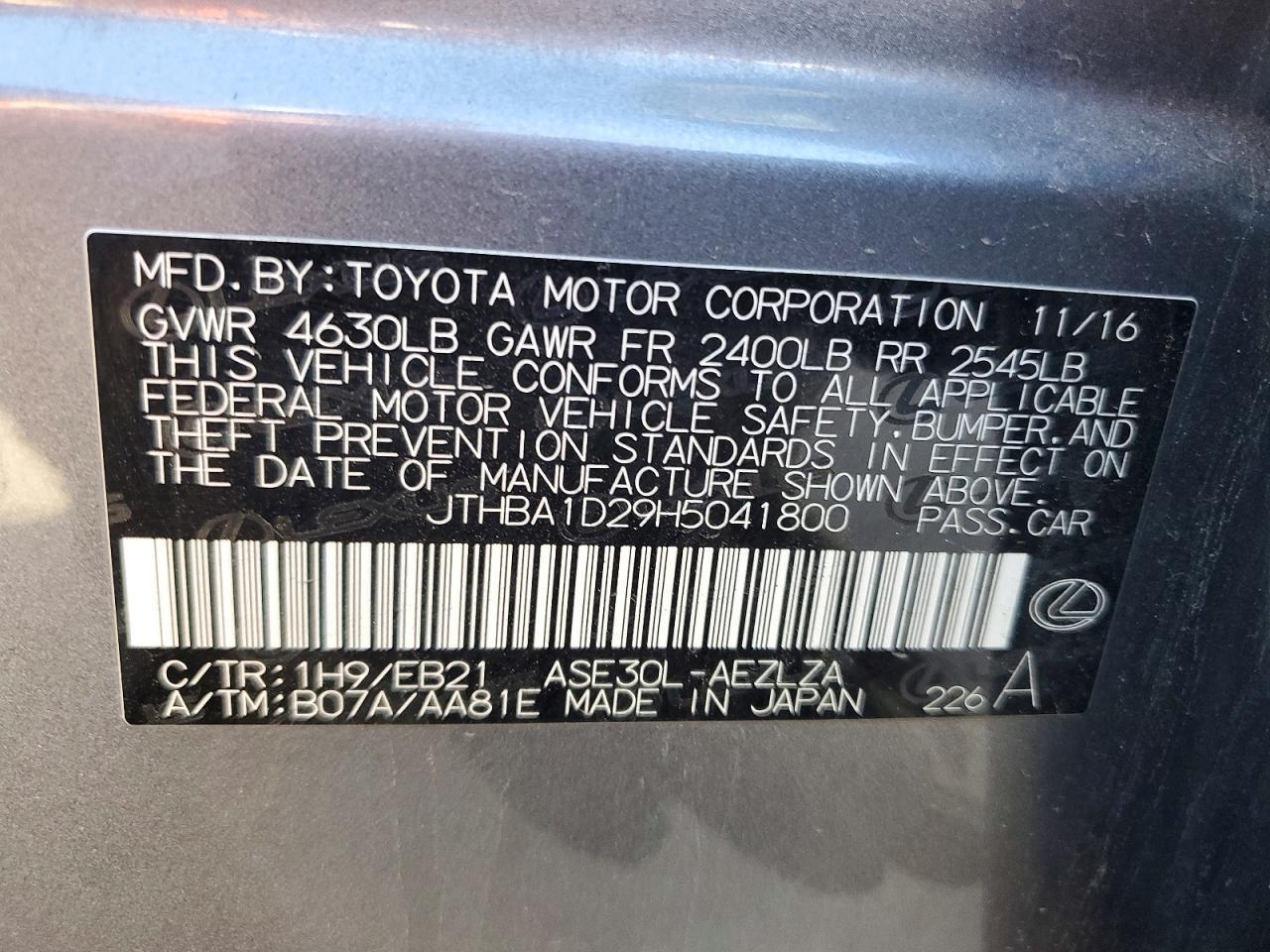 2017 LEXUS IS 200t