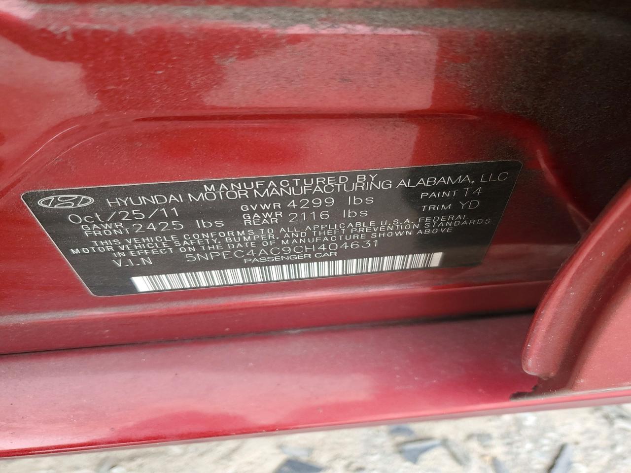 2012 HYUNDAI SONATA