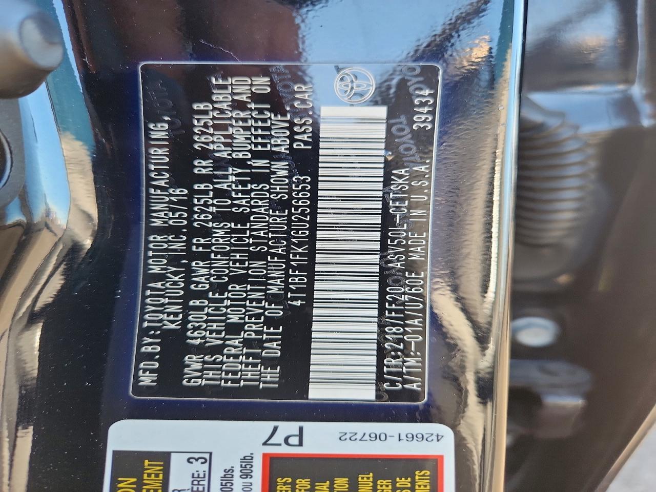 2016 TOYOTA CAMRY