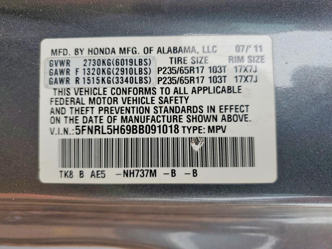 2011 HONDA ODYSSEY