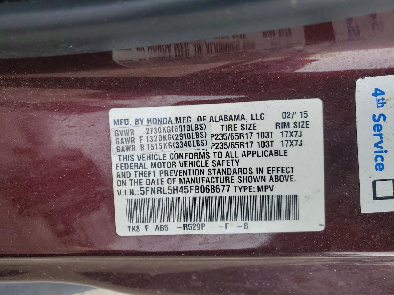 2015 HONDA ODYSSEY