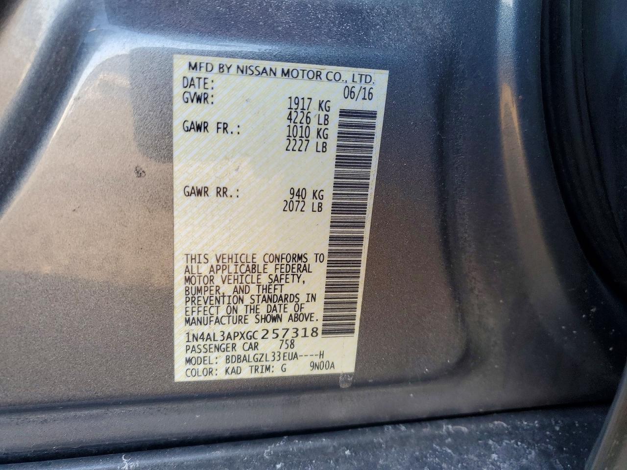2016 NISSAN ALTIMA