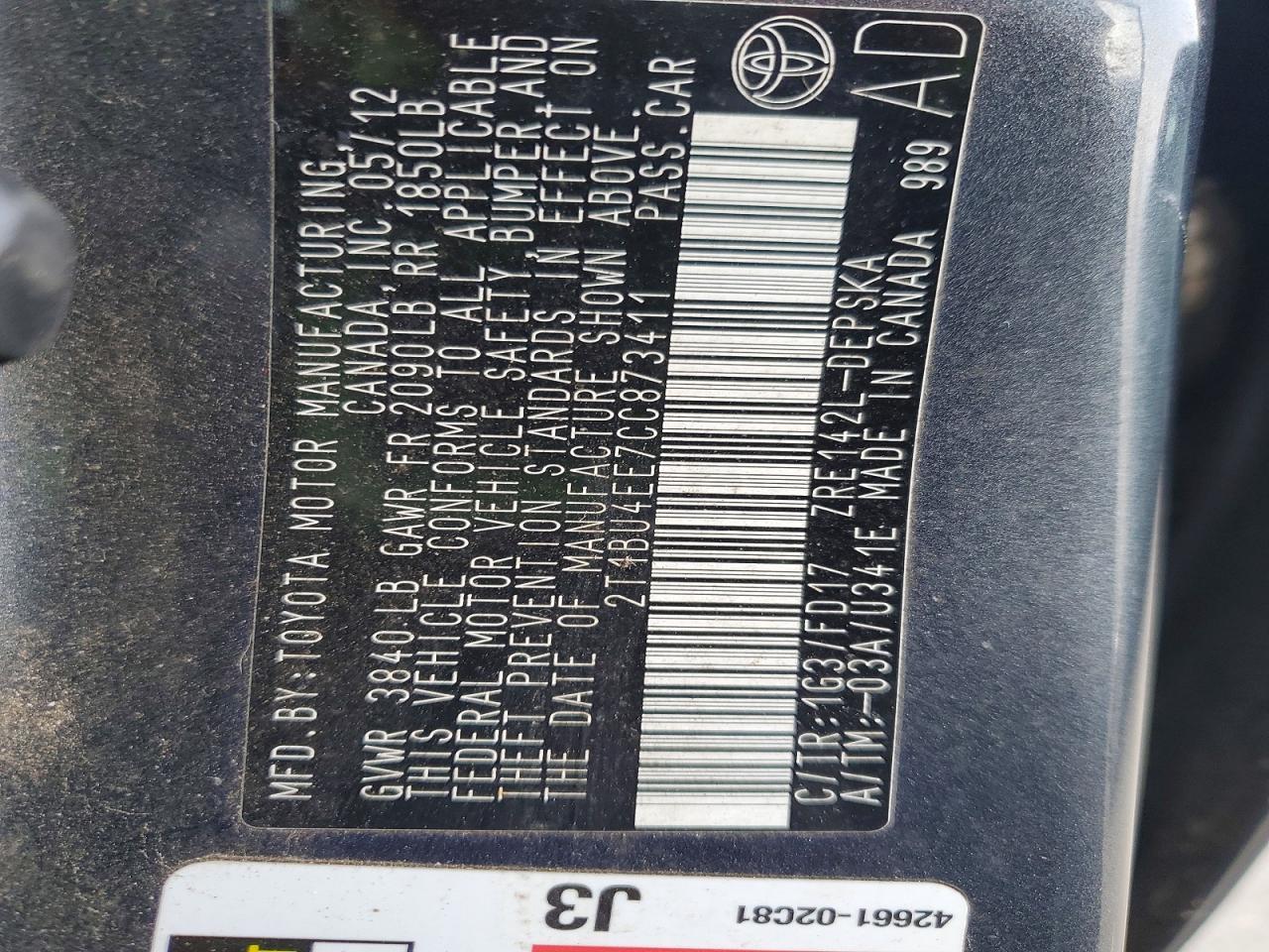 2012 TOYOTA COROLLA