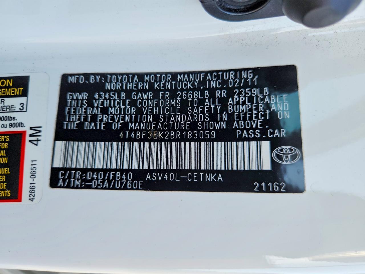 2011 TOYOTA CAMRY