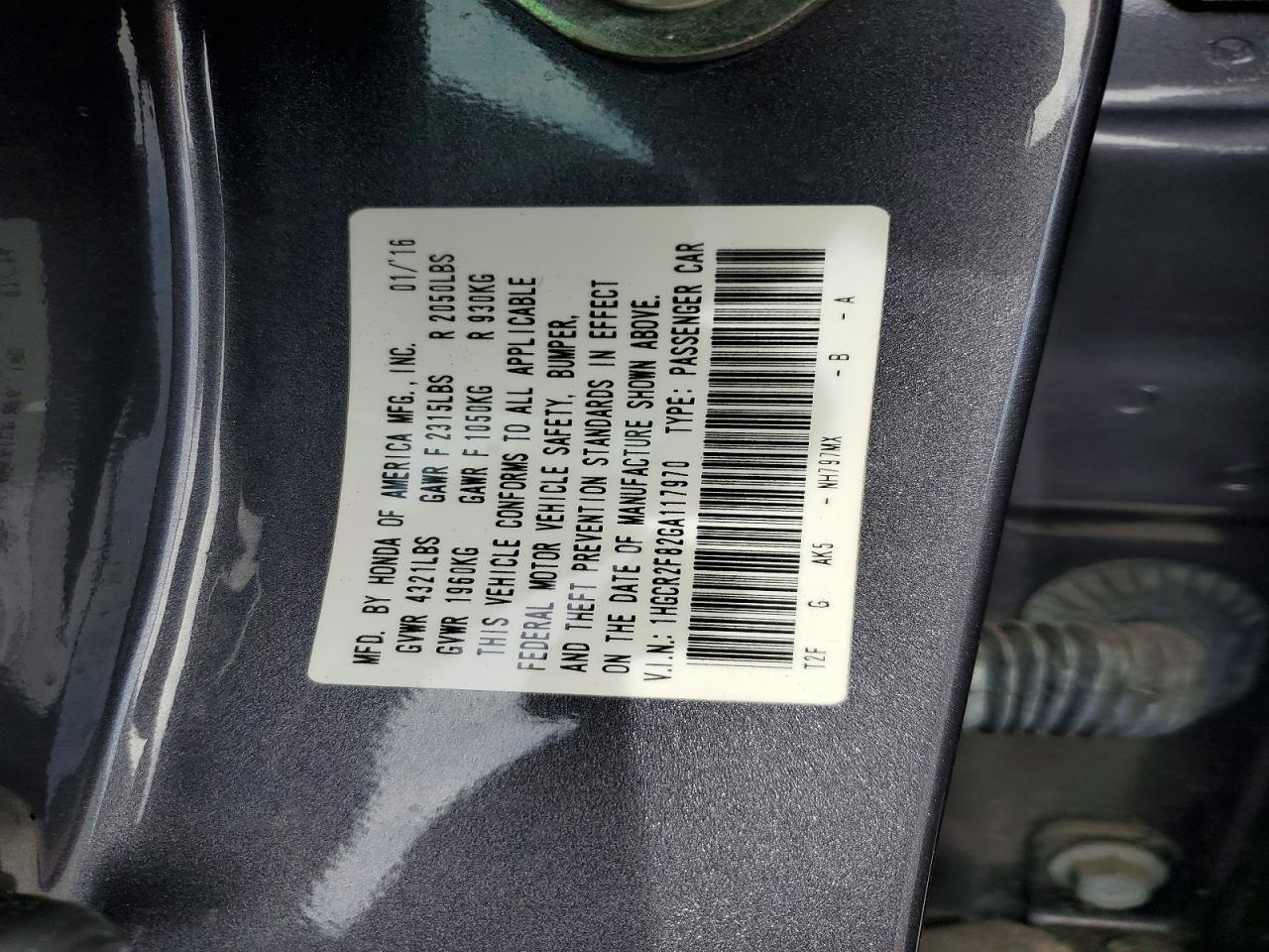 2016 HONDA ACCORD