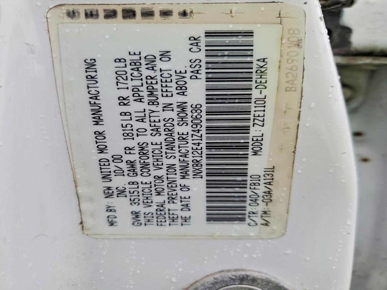2001 TOYOTA COROLLA
