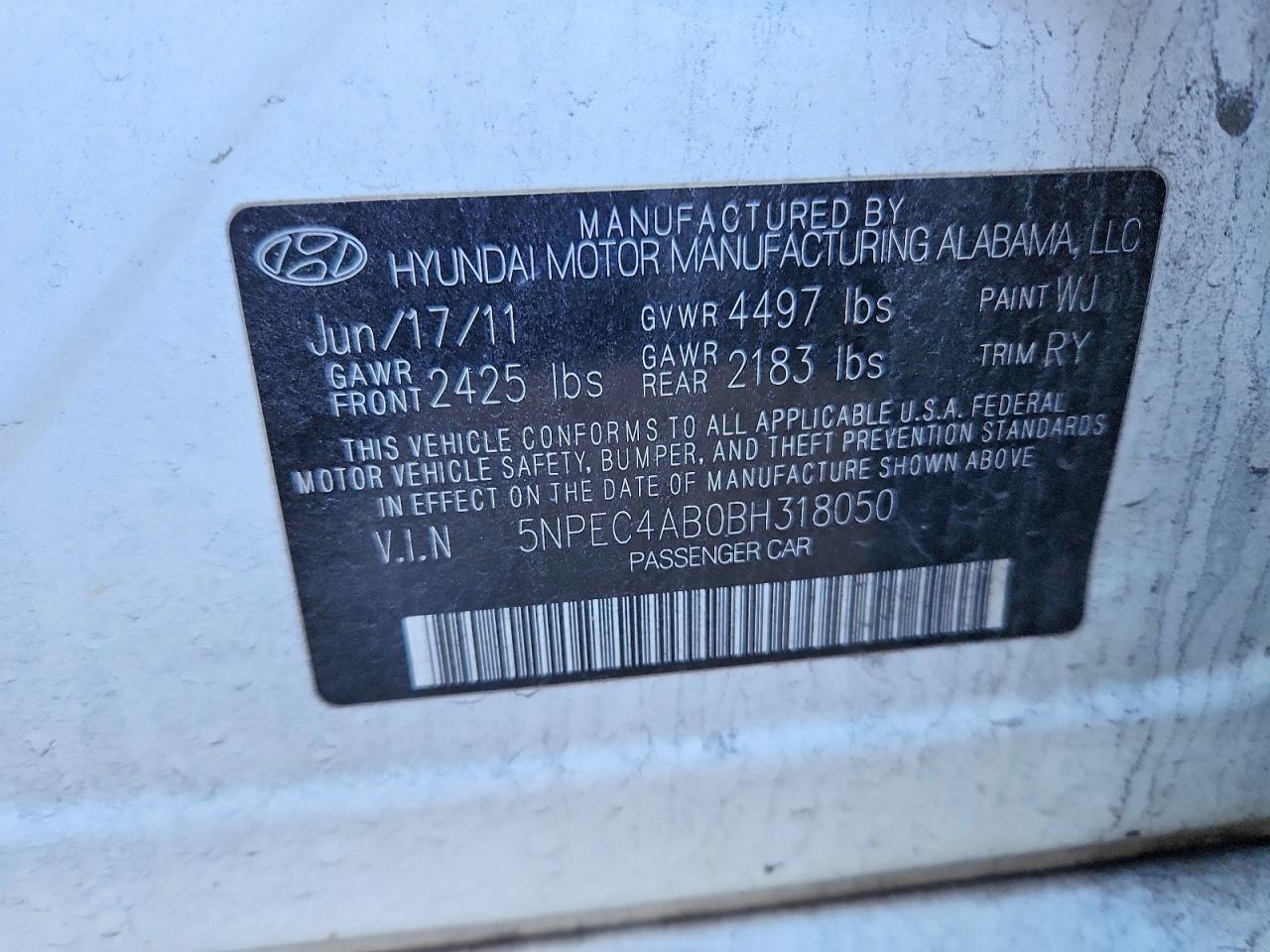 2011 HYUNDAI SONATA