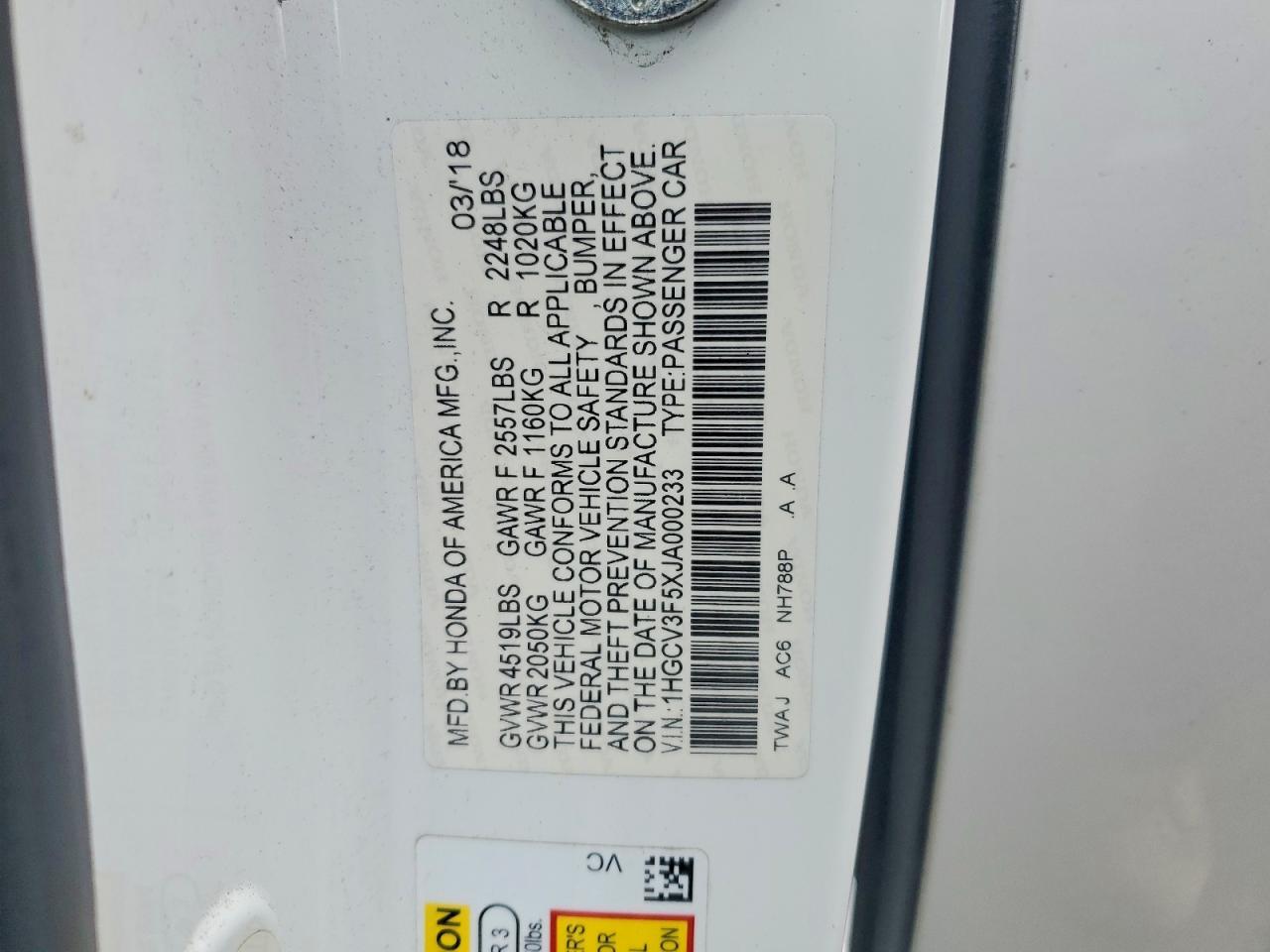 2018 HONDA ACCORD