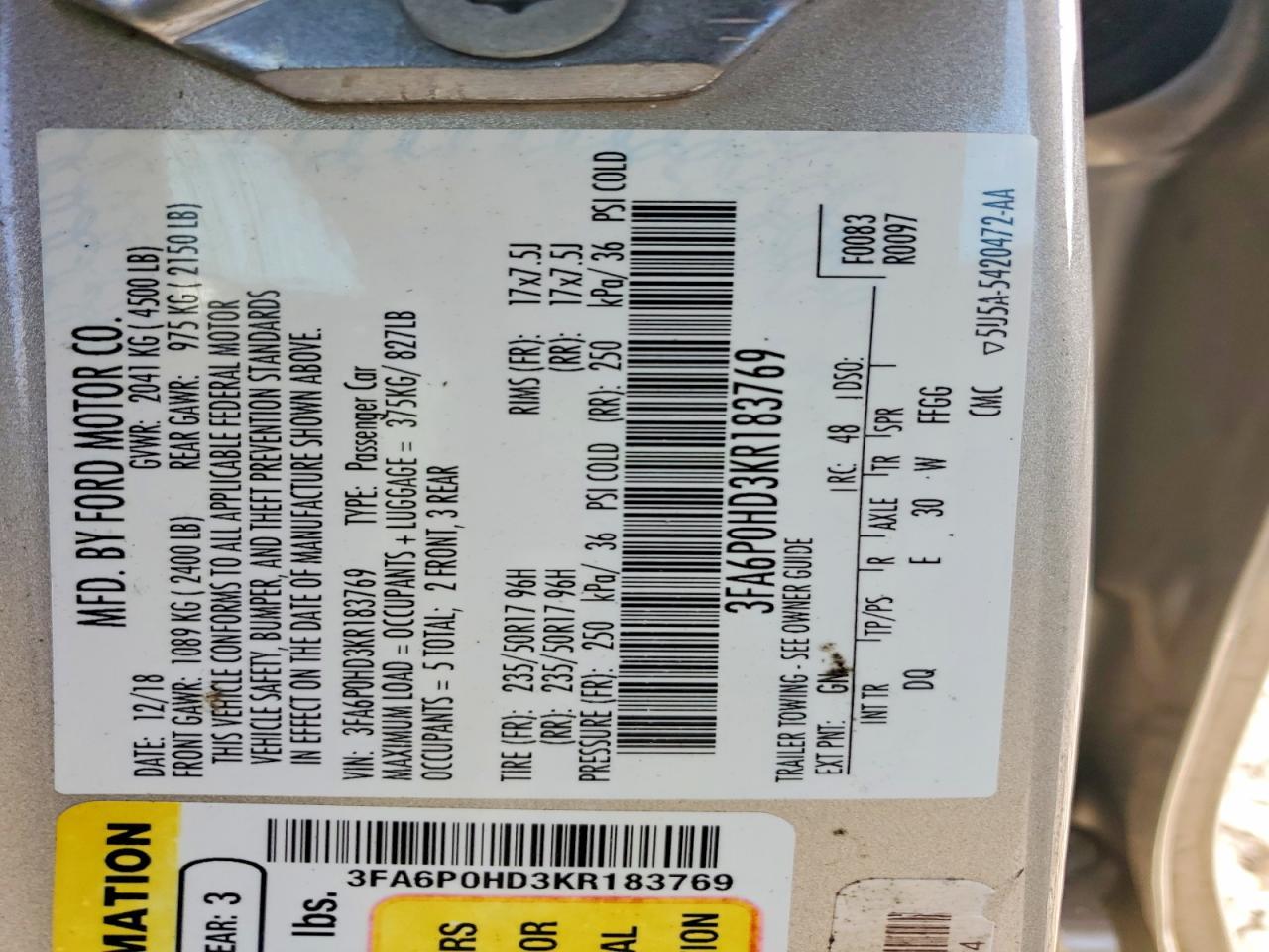 2019 FORD FUSION