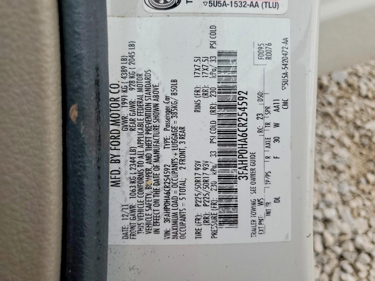 2012 FORD FUSION