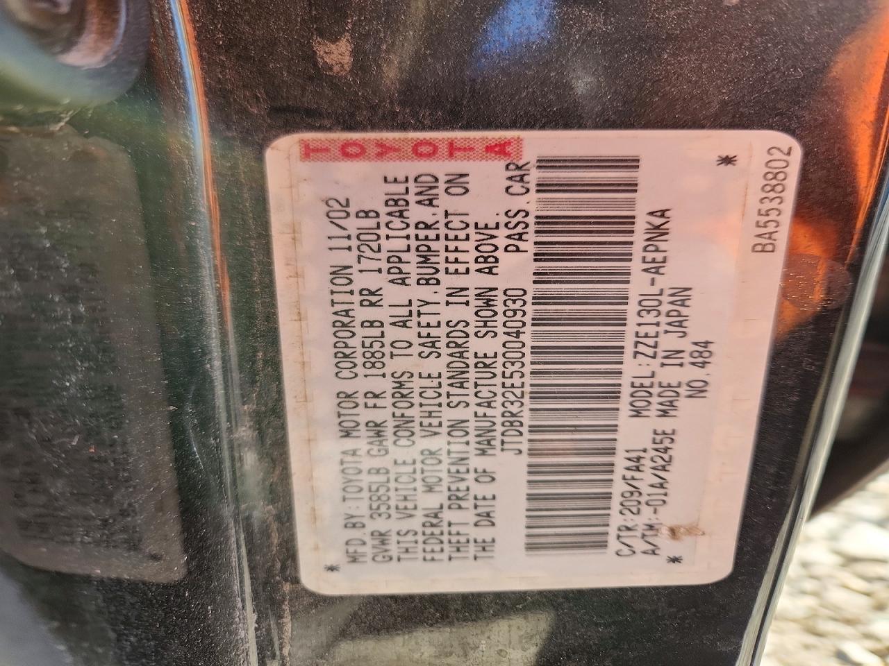 2003 TOYOTA COROLLA